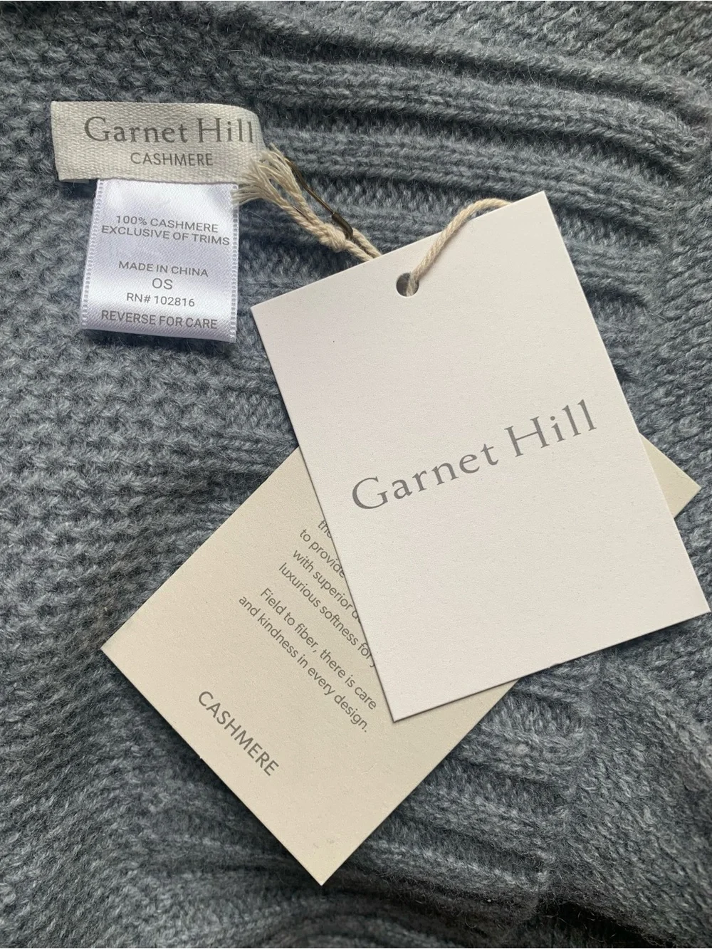 NEW NWT Garnet Hill Washable-Cashmere Scarf Light Gray Grey 72 x 11 W49992